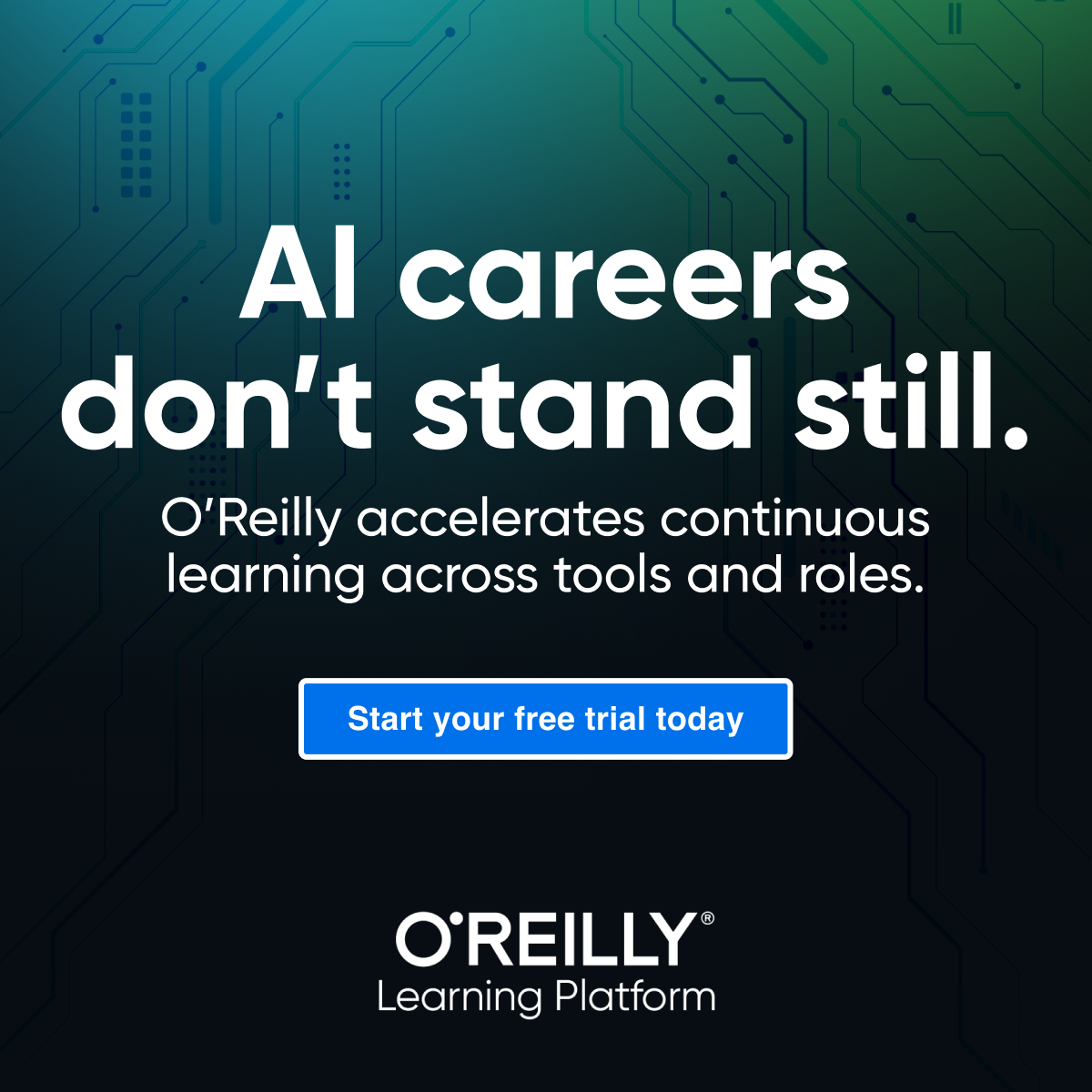 Square social image of an O'Reilly Media book against a gradient background with text
